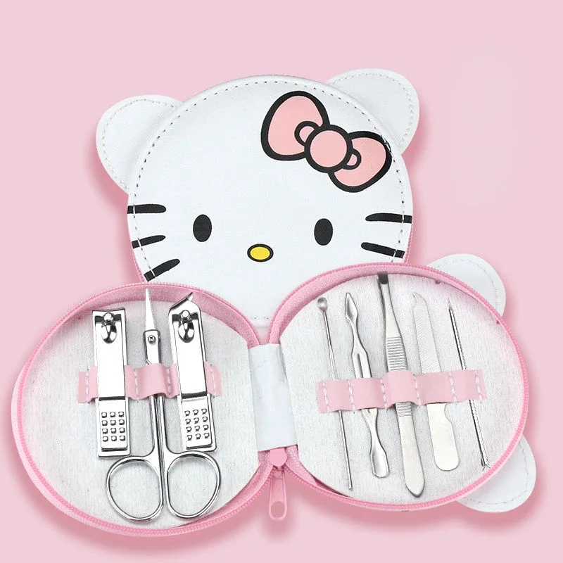 Hello kitty new sweet and cute creative personality cartoon pattern portable manicure tools nail scissors and ear scoop set