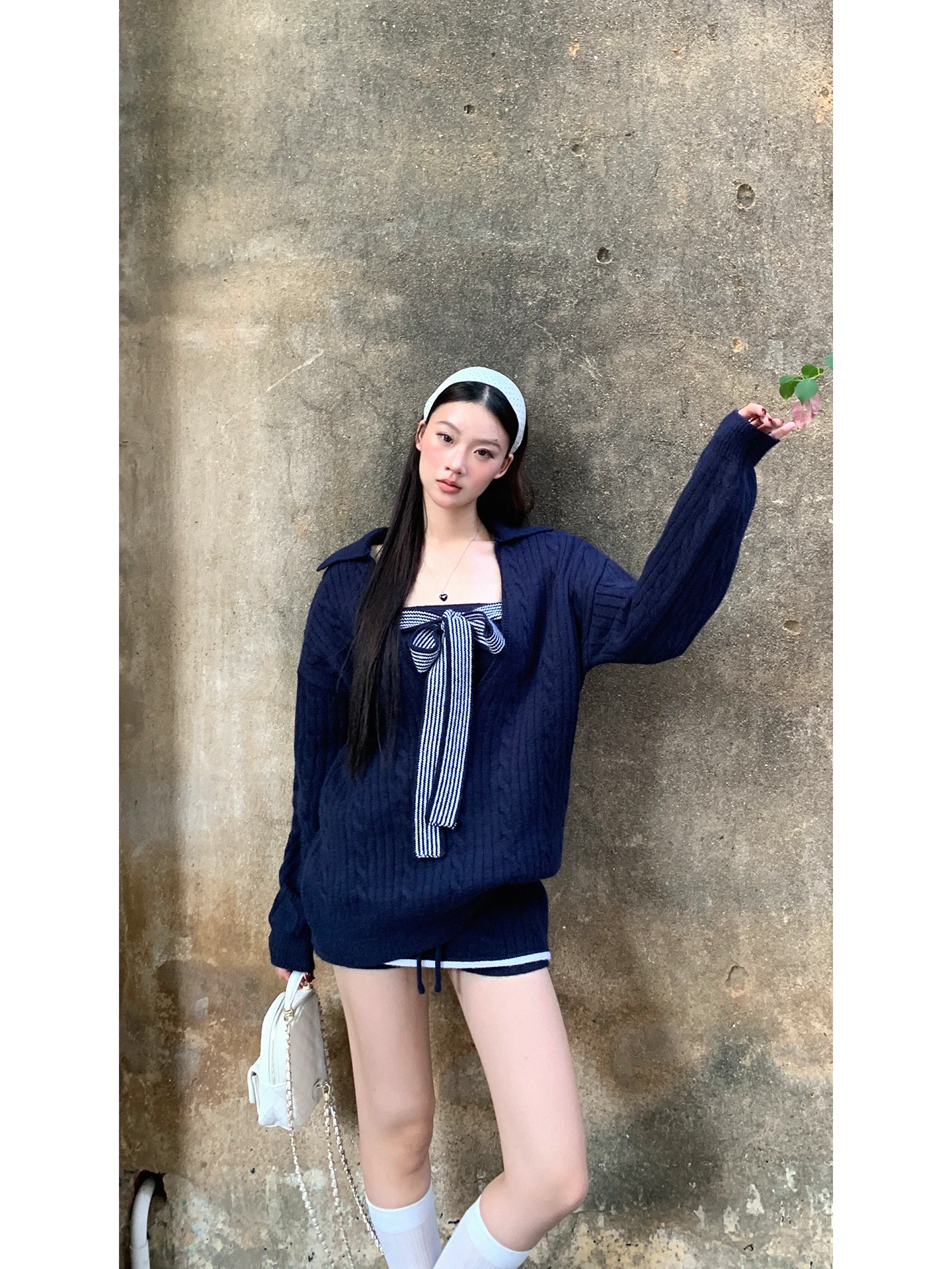 كارديجان نسائي أحمر محبوك مفتوح من الأمام، بتصميم كوري أنيق للخريف المبكر، سترة فضفاضة بأكمام طويلة #4