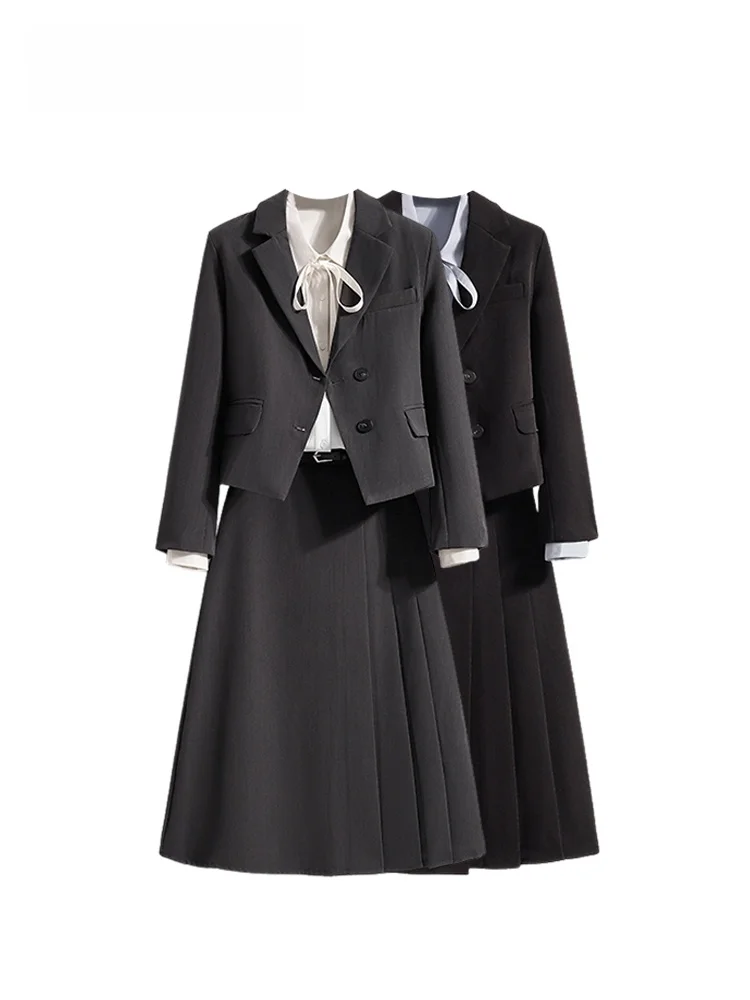 CaraCLUB Conjunto de Chaqueta y Minifalda Estilo Universitario para Mujer, Tallas Grandes, Atuendo de Primavera, Efecto Adelg...