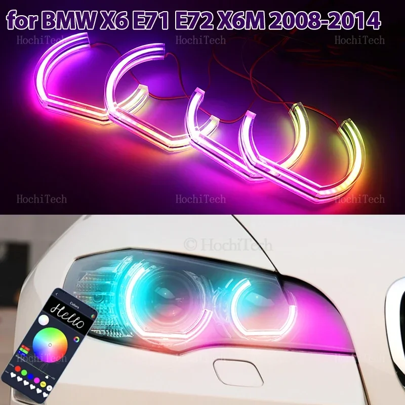 

For BMW X6 E71 E72 X6M 2008-2014 Flowing multi-colored Ring Angel Eyes RGB M4 Style LED App control turn signal light