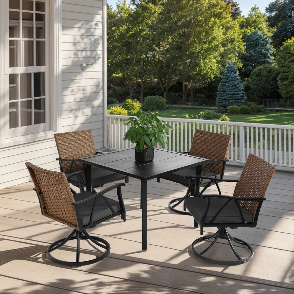 

5 Piece Patio Dining Set,Outdoor Wicker Furniture Set for Backyard Garden Deck Poolside with 4 Cushions Swivel Rocker Chairs