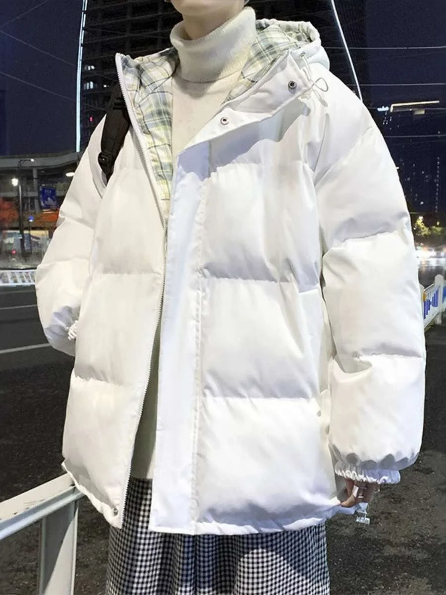 

Men's Winter Thiened Double-Sided Wear Plaid Cotton Jaet Trendy Design Korean Sle Long Coat Casual Faion Outerwear