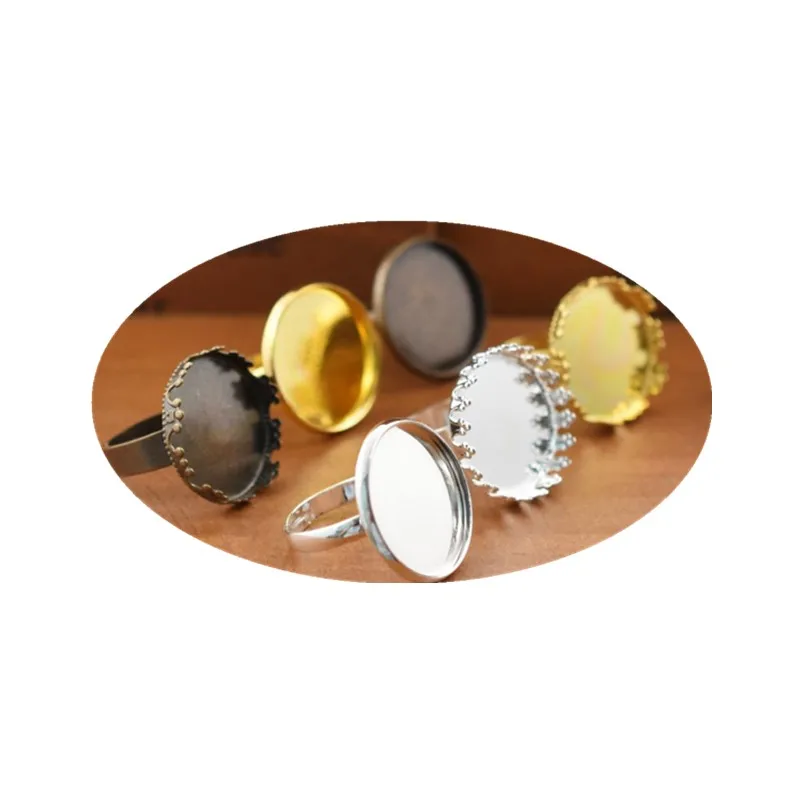 5pieces Adjustable 15mm Bezel Brass Ring Setting Base Cameo Cabochons Setting Tray Jewelry Findings