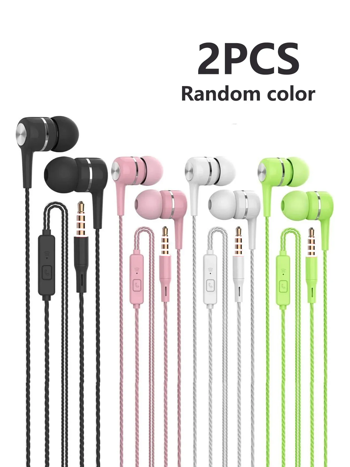 (2 randomly colored sets) 3.5mm wired headphones, high-quality bass wired earbuds, gaming earphones with microphone, hands-free