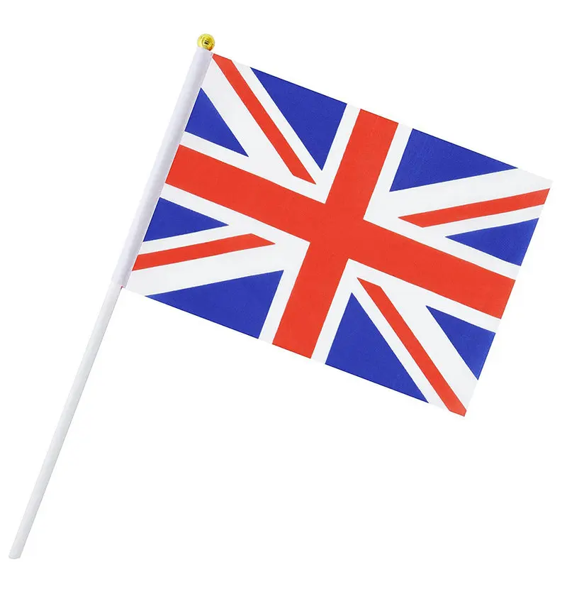 

100pcs United Kingdom Union UK England hand Flag British Held Shake Flag 14x21cm Britain Hand Waving Flag plastic flagpole