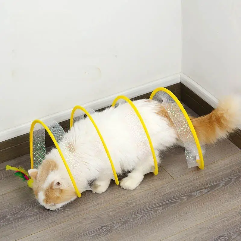 Folded Cat Tunnel S Type Cats Tunnel Spring Toy Mouse Tunnel with Balls and Crinkle Cat Outdoor Cat Toys for Kitten Interactive
