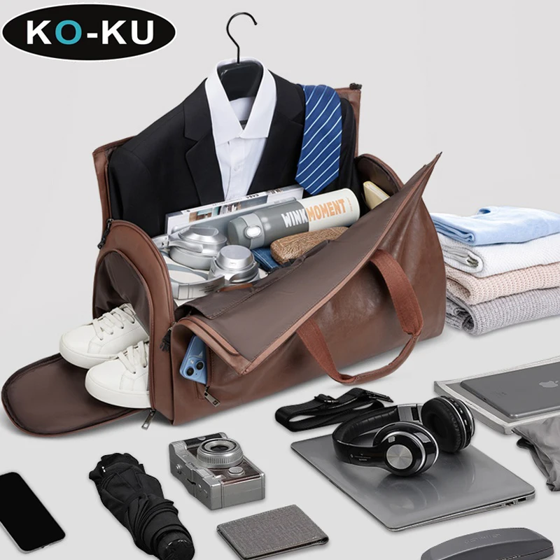 KO-KU Suit Carry on Bag Foldable Suit Storage PU Handbag Large Capacity Business Trip Travel Bag Boarding Trolley Case