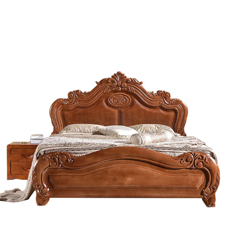 

Solid wood bed master bedroom double, American country, e****mical high box, storage oak color