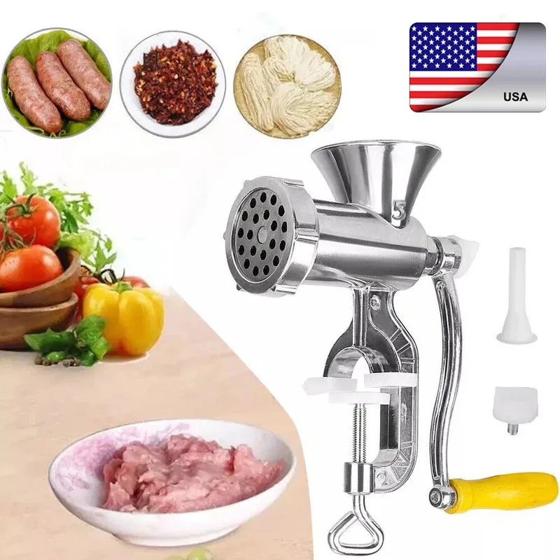 

Heavy Duty Manual Meat Grinder - Aluminum Alloy Sausage Maker Vegetable Pepper Chopper Mincer Kitchen Tool