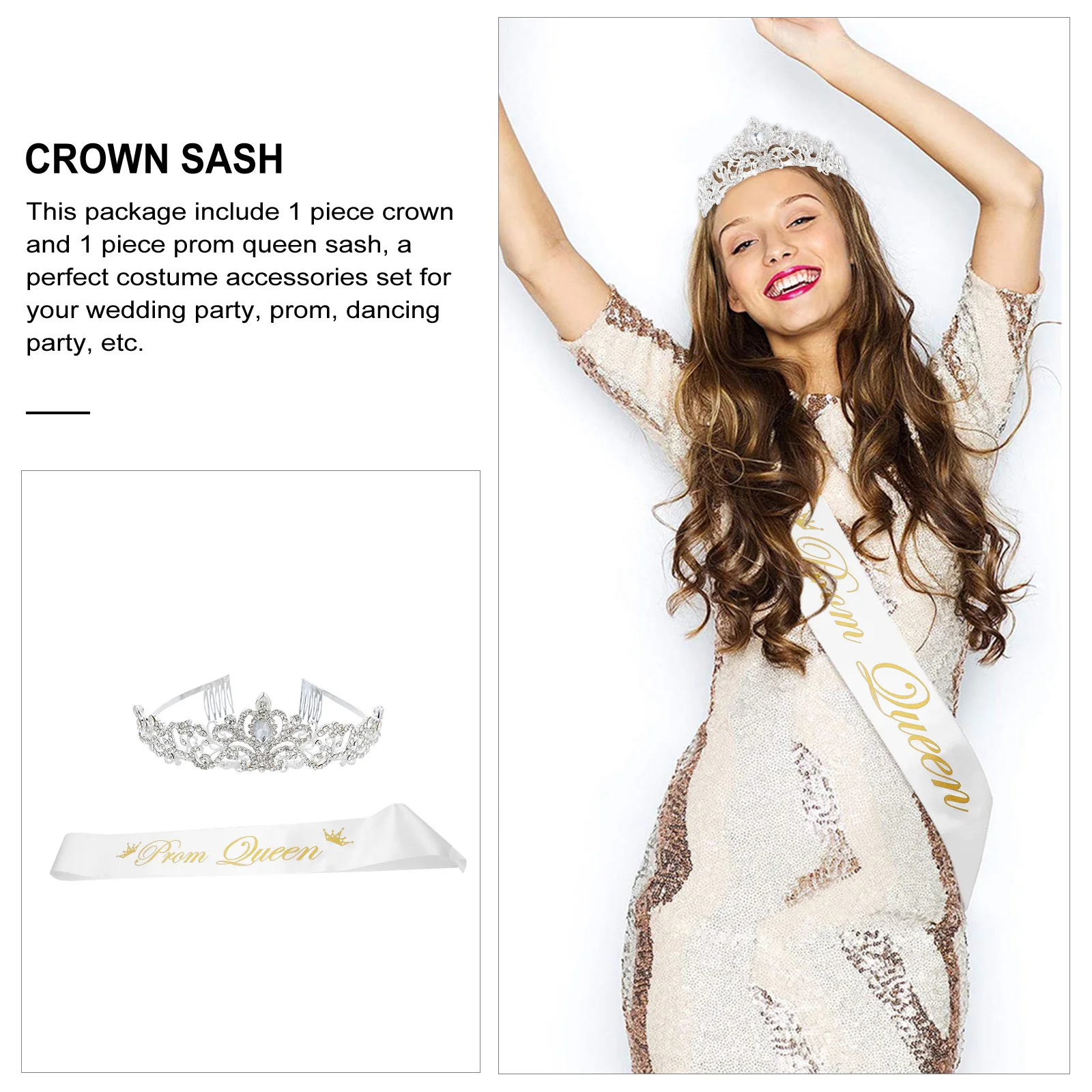 

STOBOK Rhinestone and Prom Queen Sash Set Party Wedding Birthday Accessories for Adults 2pcs