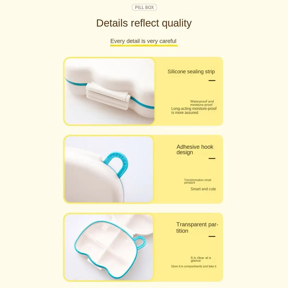 Portable 7 Grids Cartoon Pill Storage Box Dispensing Plastic Pill Case Moisture-Proof Weekly Medicine Box Home