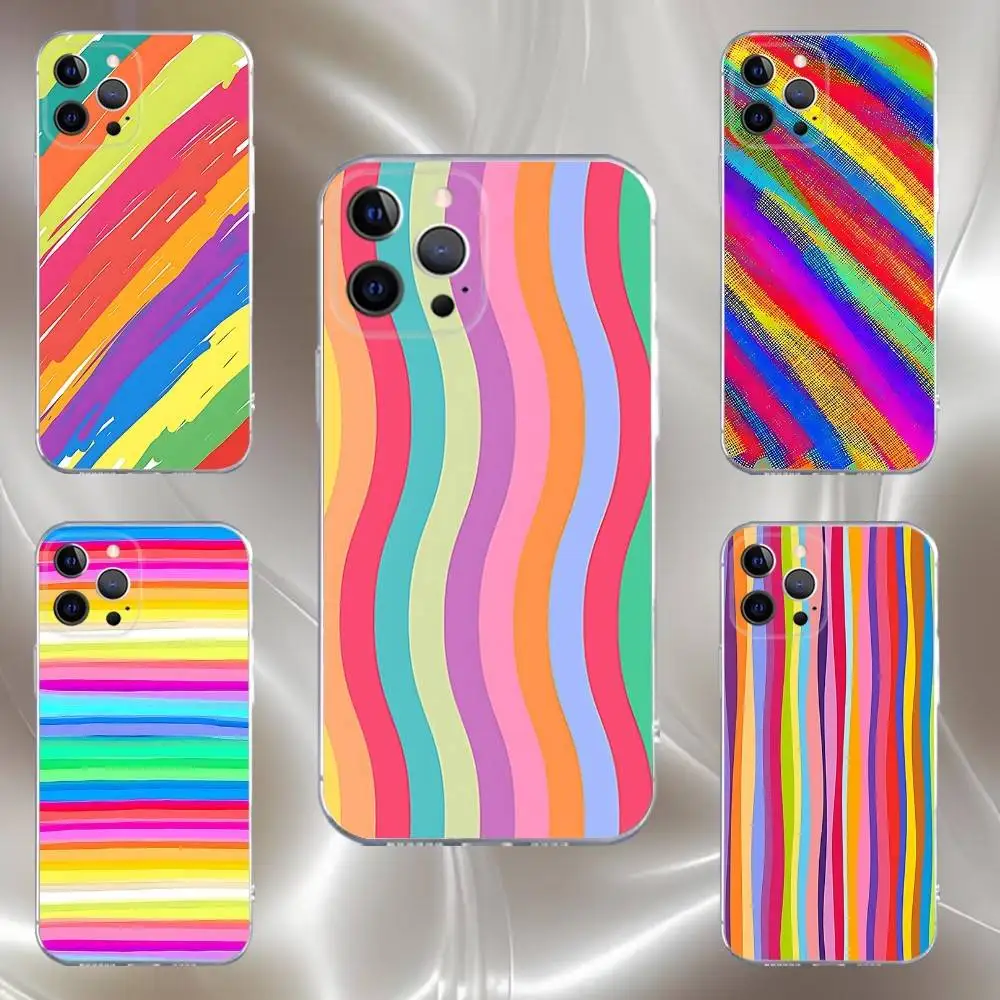 

Colorful Rainbow Stripe Phone Case For iPhone 17,16,15,14,13,12,11 Pro,Max,Plus,X,XS,XR,SE4,E Mini Transparent Soft Cover