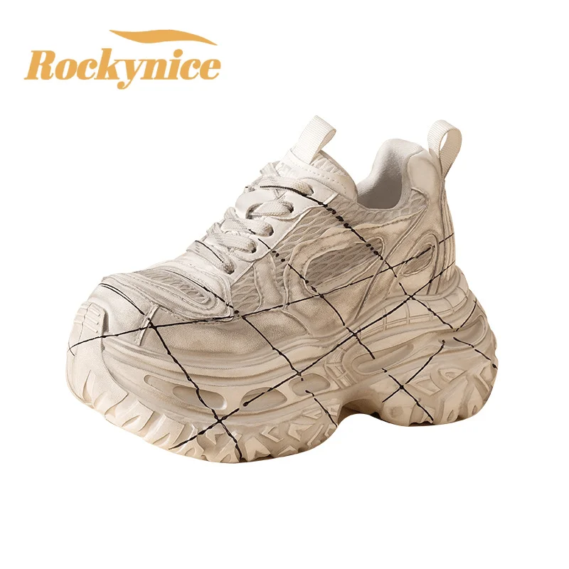 New 2026 Spring Women's Casual Shoes Trendy Street Thick Sole Sports Dad Shoes Comfy Breathable Mesh High Platform Sneakers 10CM