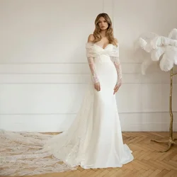 Neueste Meerjungfrau Brautkleider abnehmbare lange Ärmel mit Zug Vintage Trouwjurk rücken frei elegante Vestidos de Novia