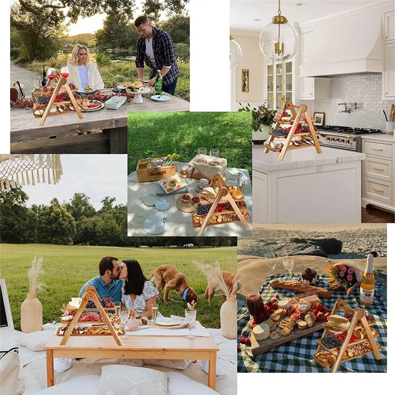 

ABWR-3 Tier Wood Tiered Tray Decor Cake Stand Farmhouse Tiered Tray Party Serving Dishes And Platters Trays