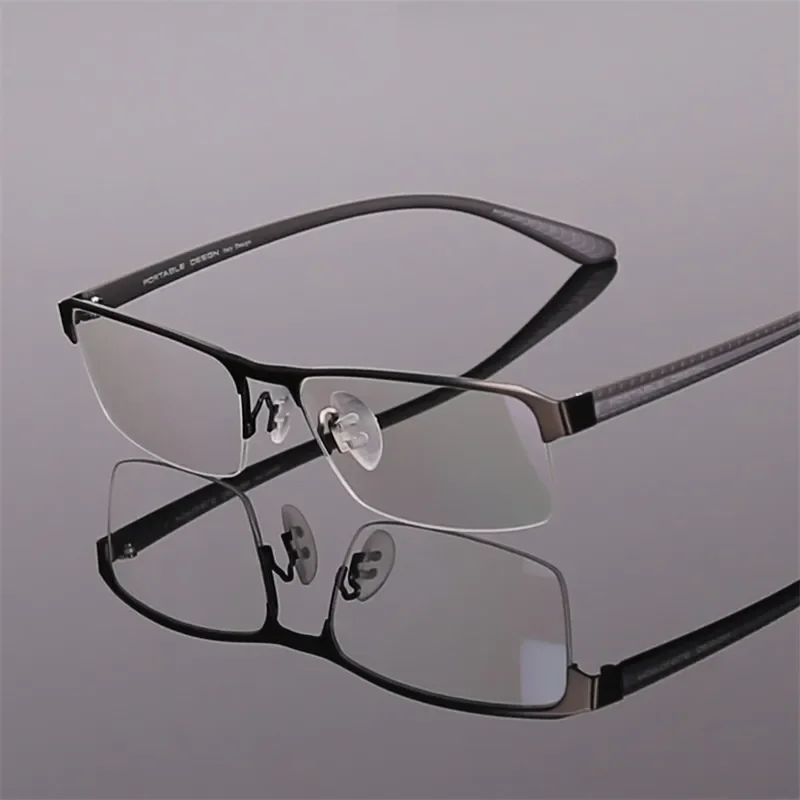 55-17-142 Half-rimmed Glasses Men Alloy Eyeglass Frames Optical Men\'s Designer Glasses Half Frame Optics Large-framed Glasses