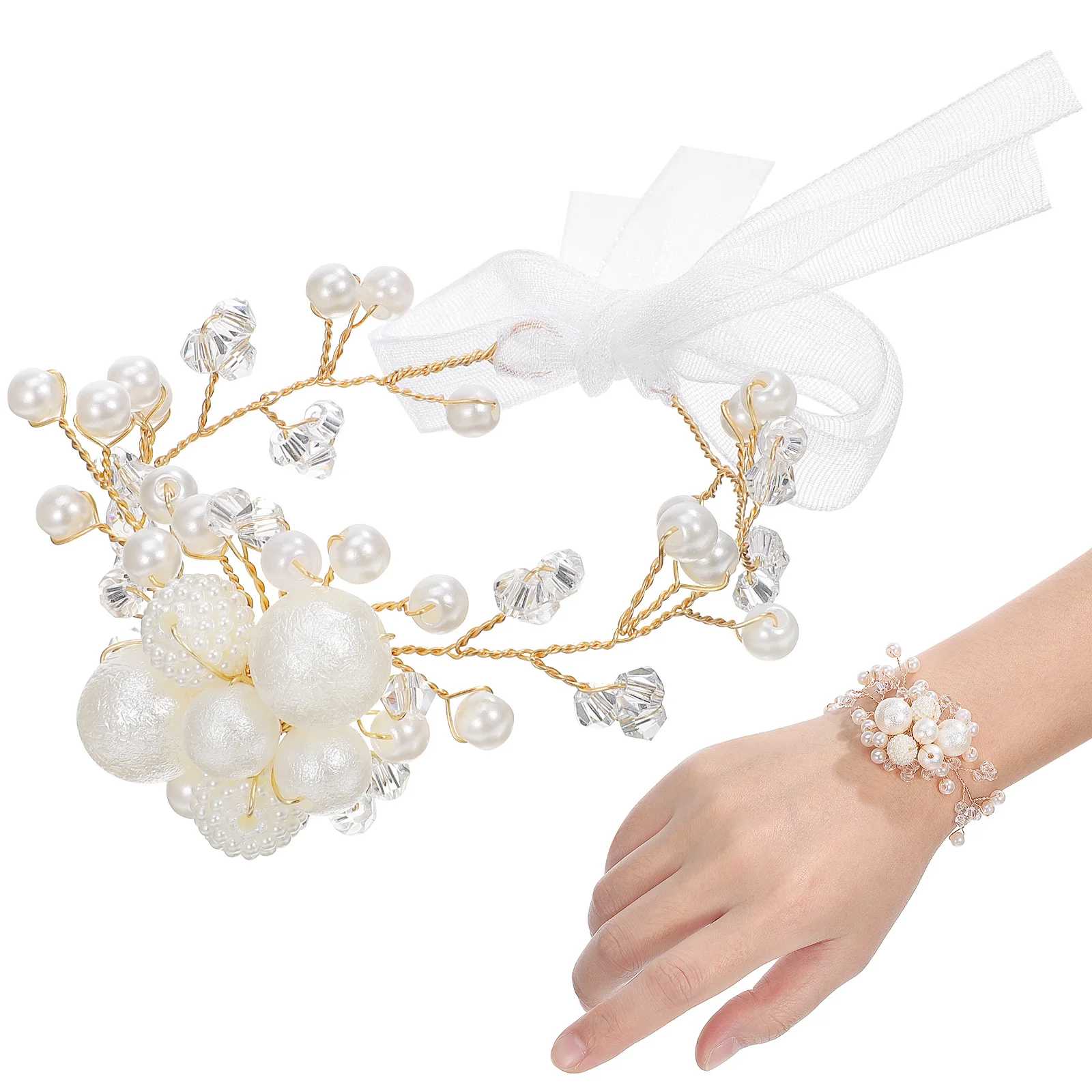 Cuentas decorativas de flores de mano con perlas, pulsera cómoda para novia, boda, muñeca, flor, damas de honor, flores de mano, fiesta de baile