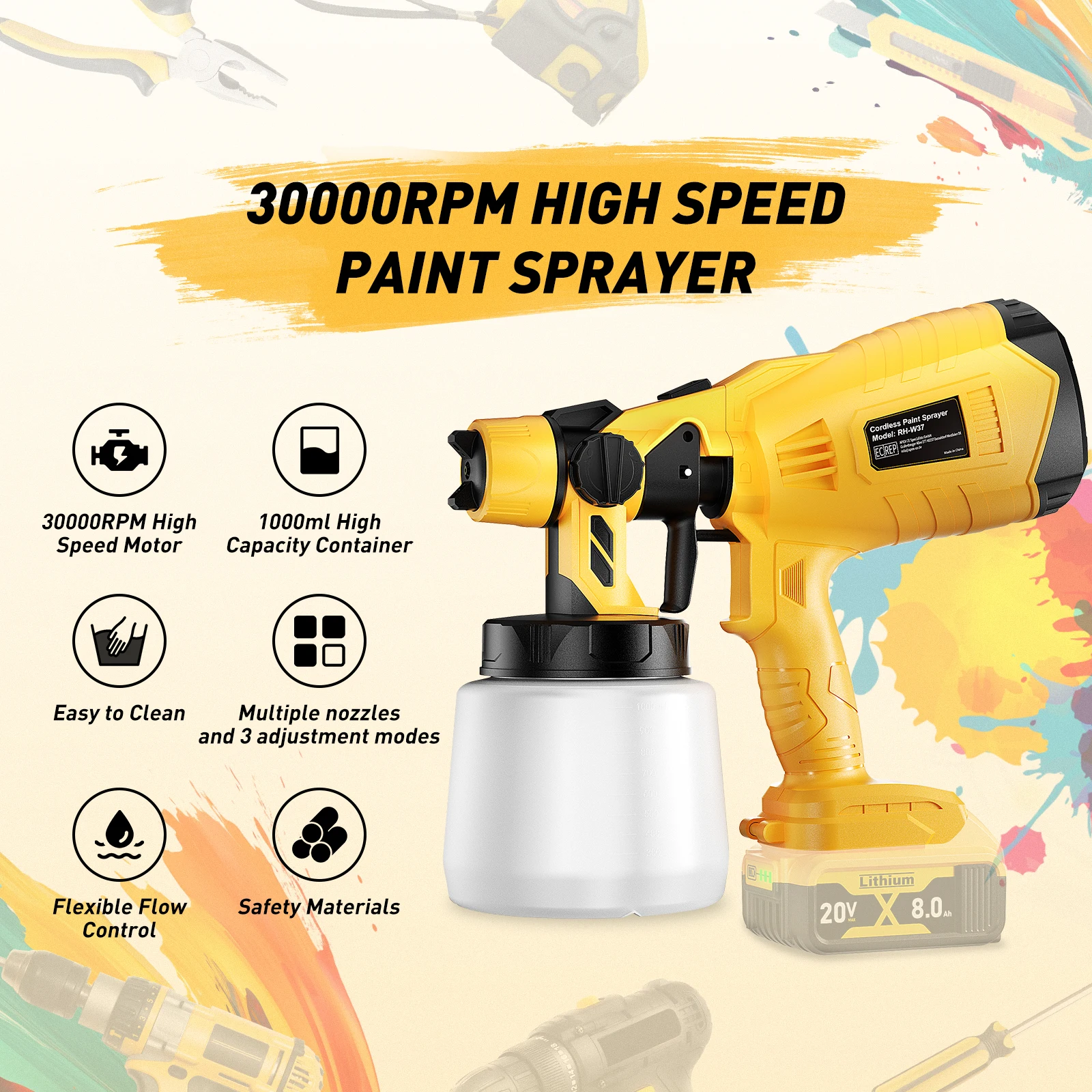 Bonadget コードレスペイントスプレーペイントスプレーツール Dewalt DCB200 バッテリー DCB181 DCB547-XJ DCB609 車の家具用