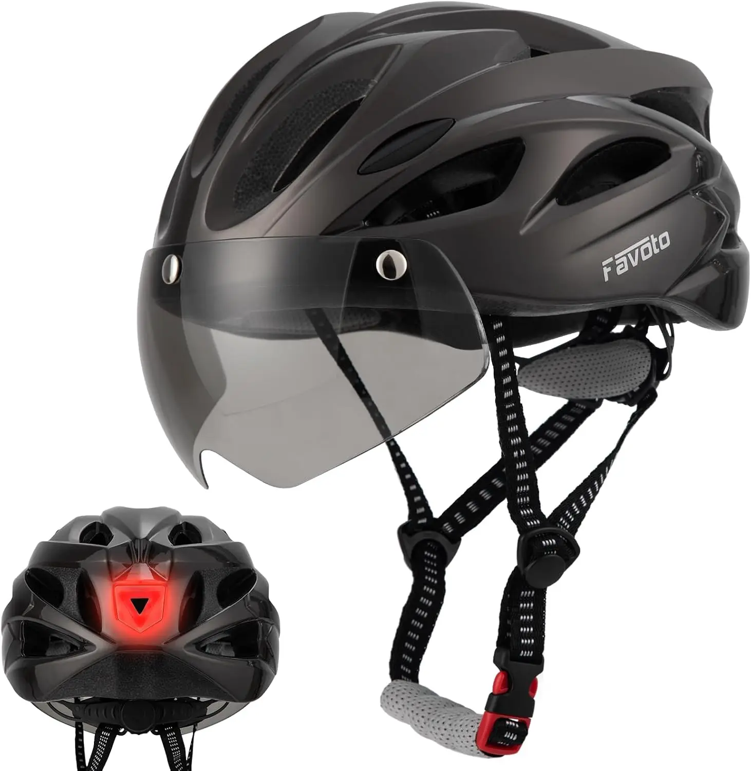 

Bicycle Helmet for Adults with LED Light & Detachable Magnetic Goggles, Lightweight & Breathable, Adjustable Fit for Men Women