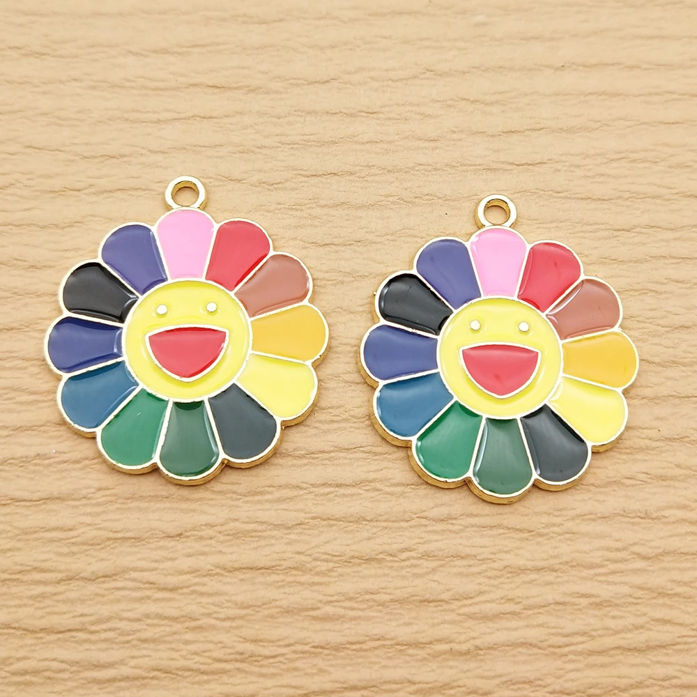 10pcs Smile Sunflower Jewelry Charms Diy Making Earring Keychain Bracelet Necklace Pendant Accessories Alloy Metal Gold Plated