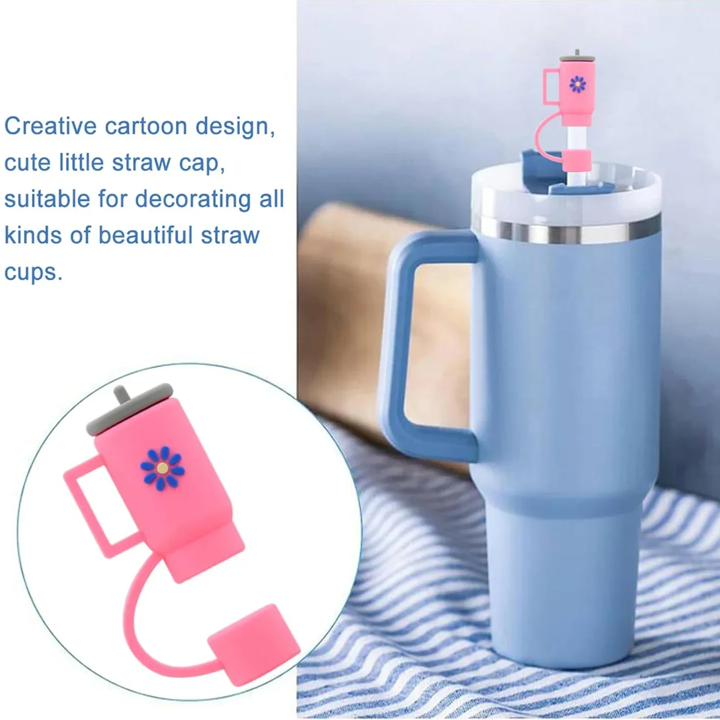 6PCS Straw Cover Cap For Stanley Cup Accessories Cute Flower Straw Toppers For Tumblers 10mm Silicone Straw Covers For Stanley