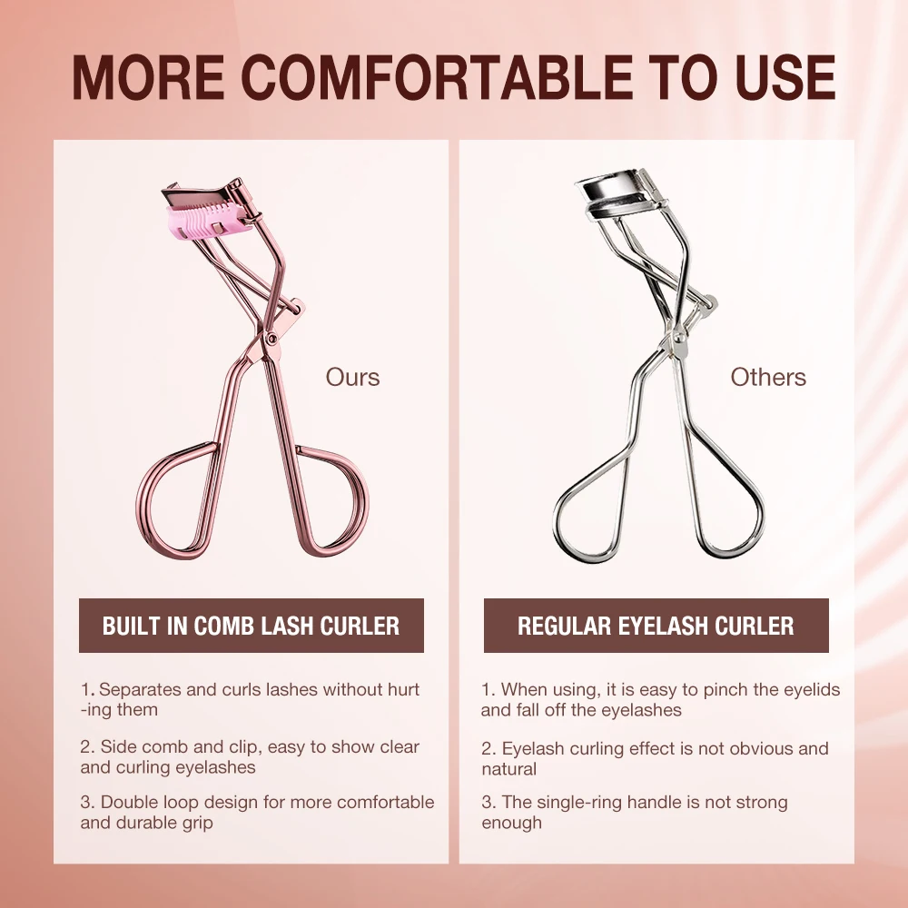 O.TWO.O Eyelash Curler Comb Eyelashes Fits All Eye Shapes Lash Lift Curling Clip Eye Makeup Tools With 1 Silicone Refill Pads