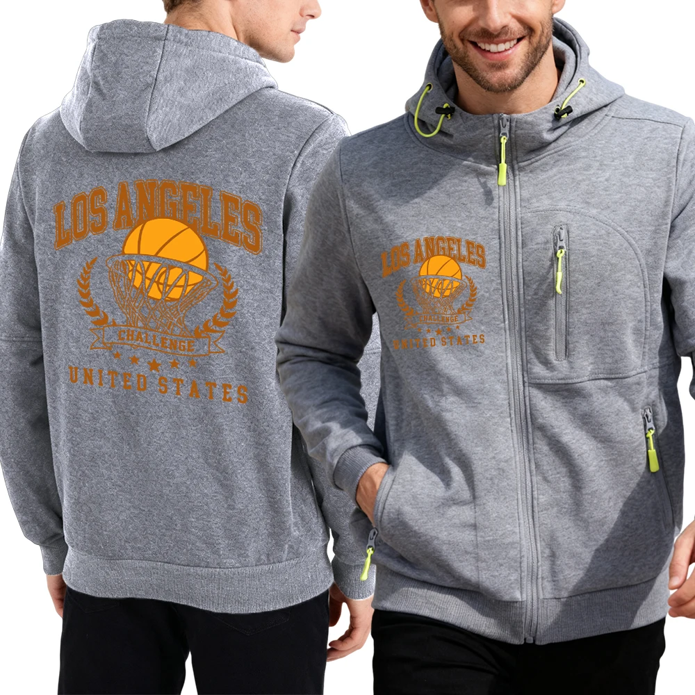 

Los Angeles Basketball Challenge Design Zipper Sportswears Men Fleece Hoodies Autumn Oversize Hoodie Casual All-Match Streetwear