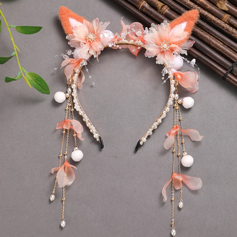 Cute Lolita Fairy Headdress Bunny Ear Tassel Buyao Headband Hanfu Hairpin Hair Accessories Cosplay Princess Headwear Hair Hoop