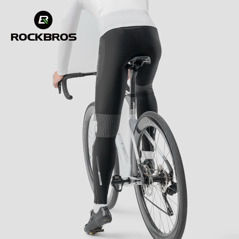 ROCKBROS Autumn Winter Cycling Pants Windproof Warm Thermal Fleece Pants High Elastic Trousers Back Pocket Men Cycling Tights