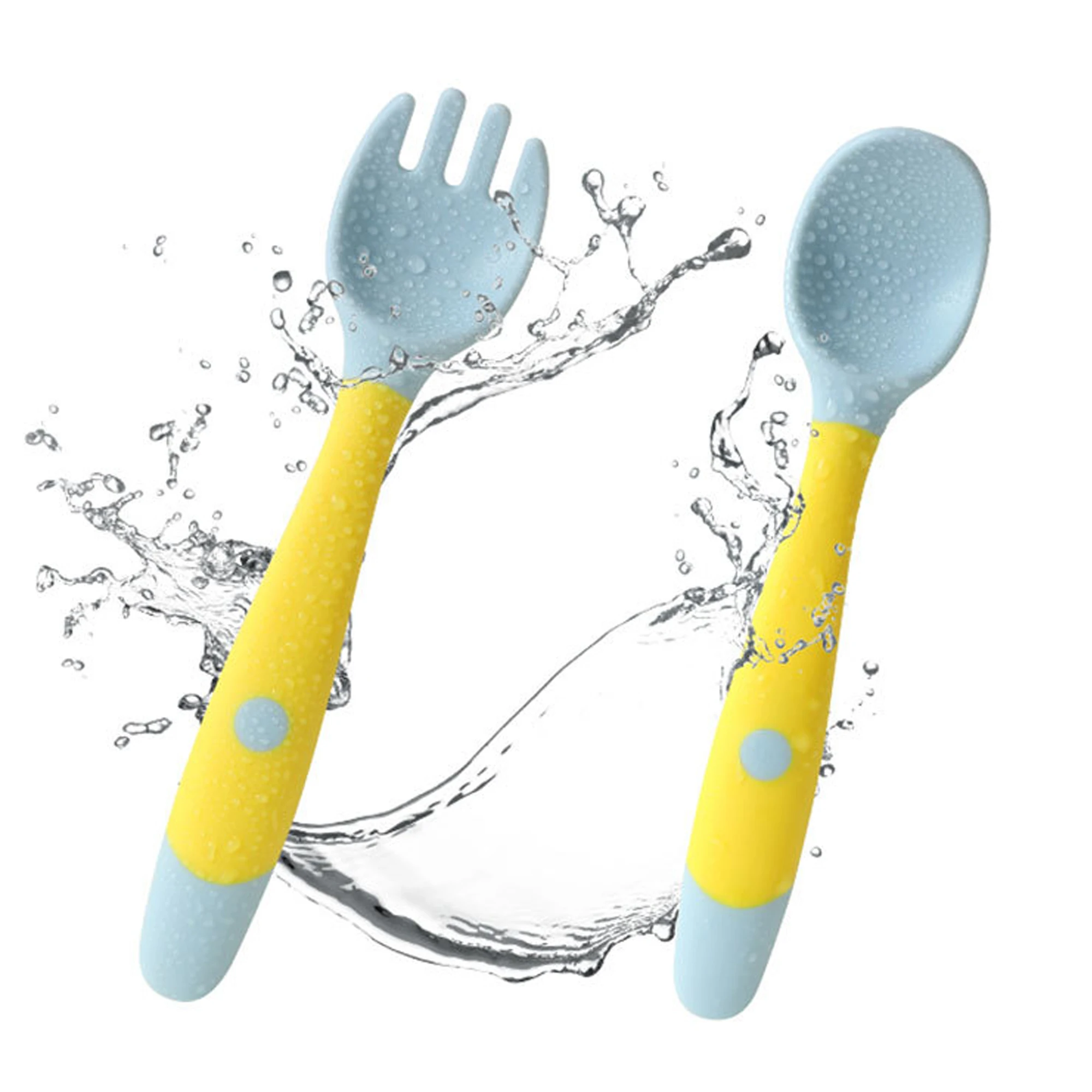 Baby Silicone Spoon Utensils Set Auxiliary Food Toddler Learn To Eat Training Bendable Soft Fork Infant Children Tableware