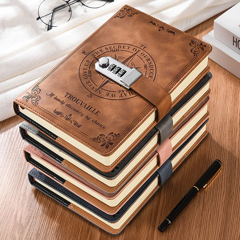 Creative Password Notebook Travelers Student Diary With Lock Stationery Thickened Hand Account Notepad
