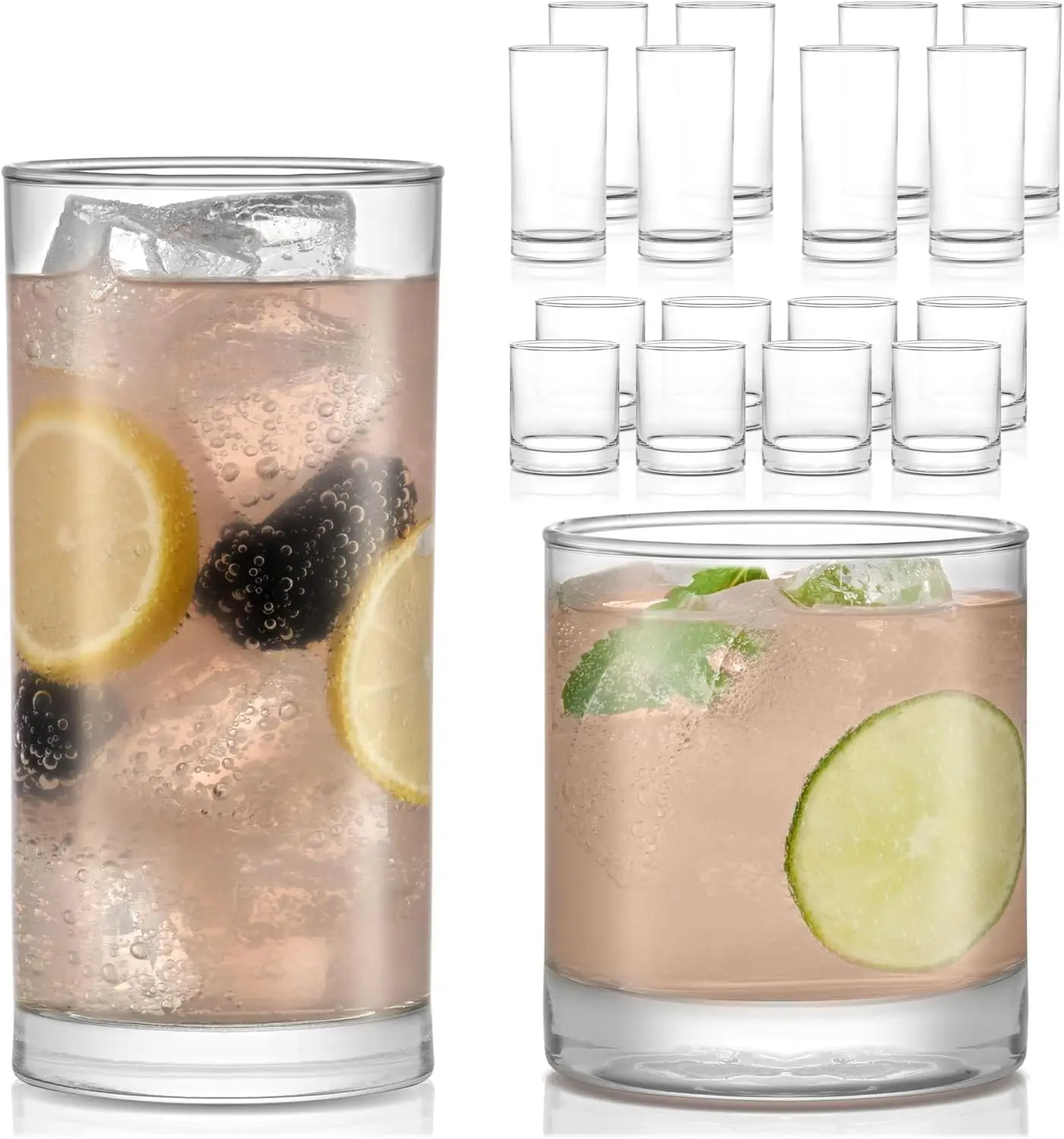 

Elegant Tumbler and Rocks Glass Set of 16, Dishwasher Safe Drinkware for Everyday Use and Entertaining