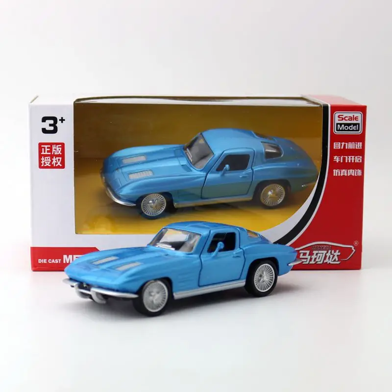 1:36 Corvette C2 modelo de liga de carro vintage vintage peixe de vison amarelo clássico decoração de carro americano