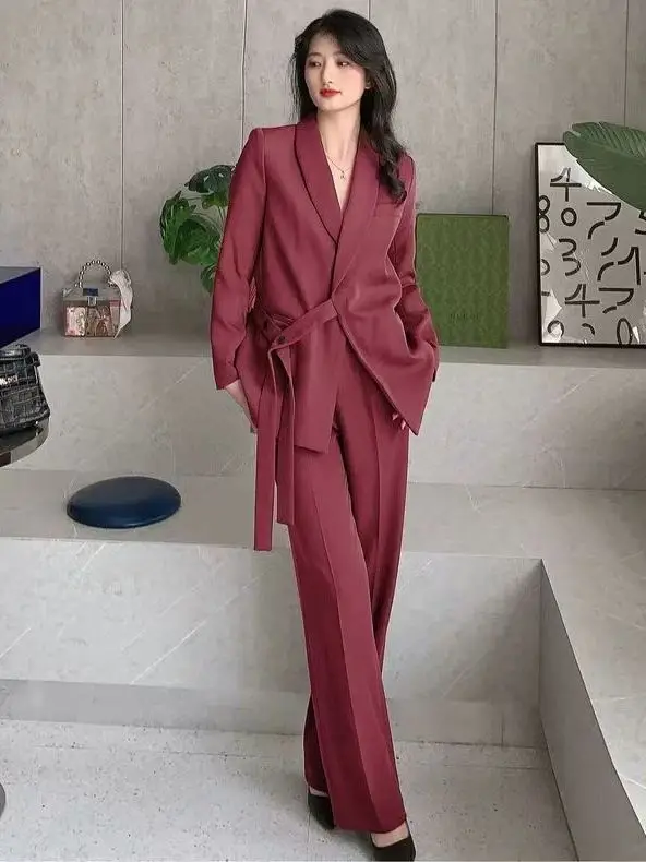 

Весенне-осенний новый стиль: комплект из двух предметов с широкими брюками больших размеров, антивозрастной крой для женщин старшего возраста, полиэстер, длинный рукав.