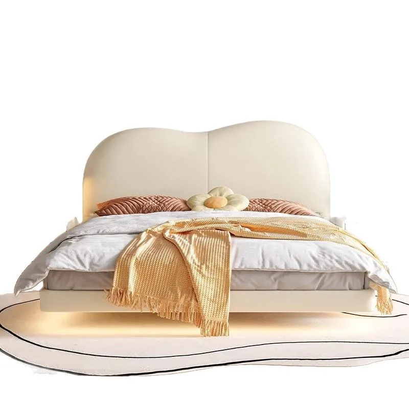 

Cream wind cloud suspension bed, light luxury modern leather bed