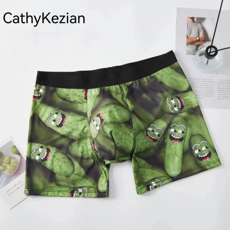 Men Sports Boxers Underwear Underpants Sport Green M L XL Cartoon Print Breathable Ventilate Fashion Fitness Casual