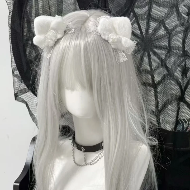 1 par original caseiro kawaii gato grampo de cabelo gótico macio menina y2k branco anjo gato orelha subcultura pelúcia grampo de cabelo