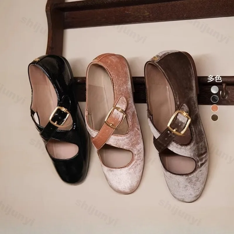 

2025 Spring Soft Bottom Ballet Style Shoes Round Head Cross Buckle Mary Jane Shoes Elegant Temperament Flat Bottom Single Shoes