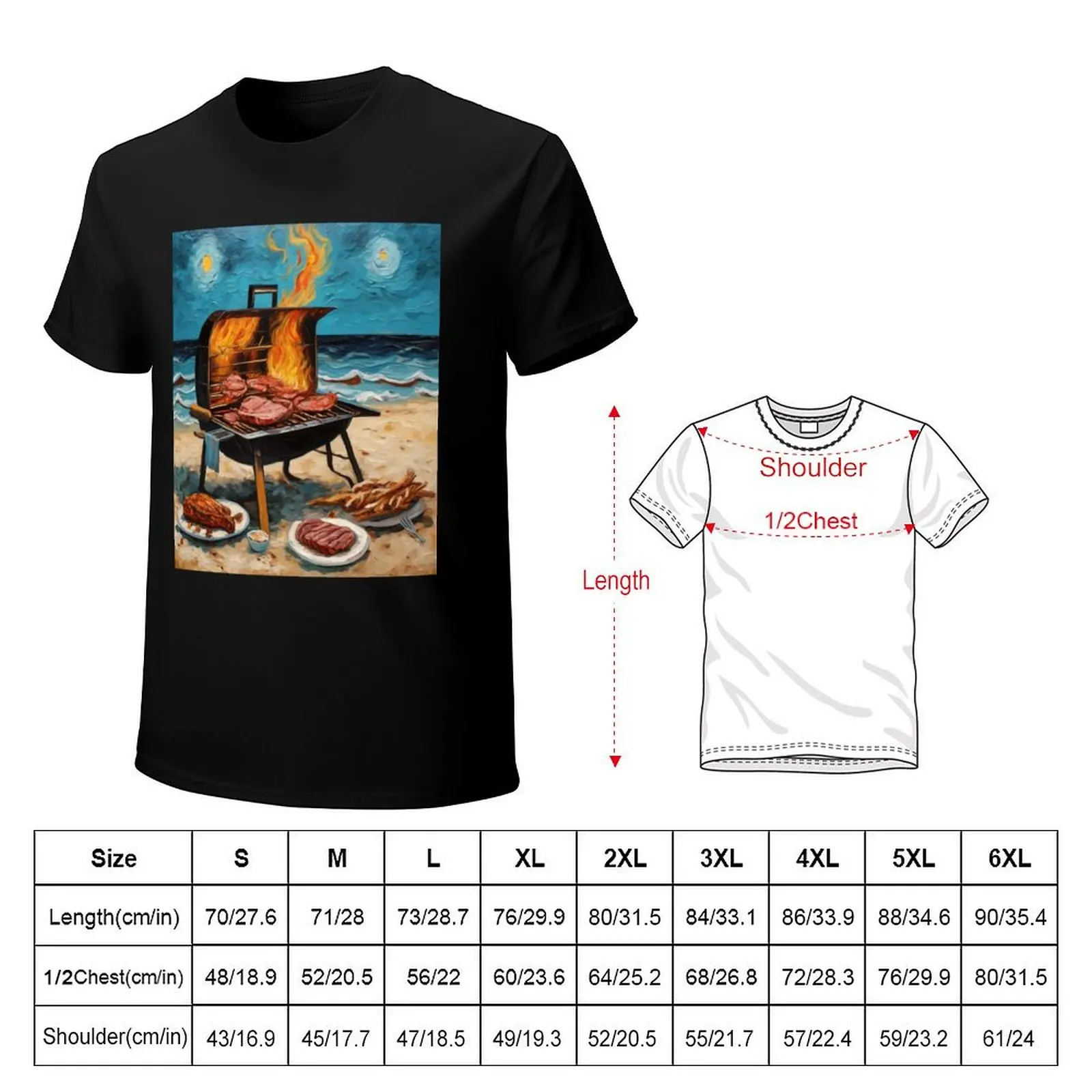 Nighttime Beach BBQ T-shirt summer tops oversized korean fashion t shirts for men cotton