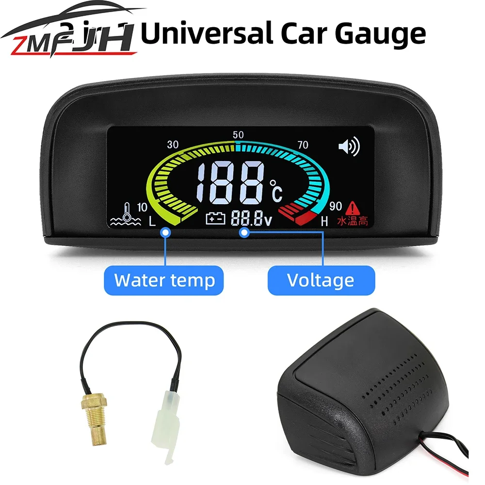 2 In 1 Car Voltage Meter Water Temperature Gauge With Sensor For Car Truck Voltmeter Water Temp LCD Digital Display Meter 12V24V