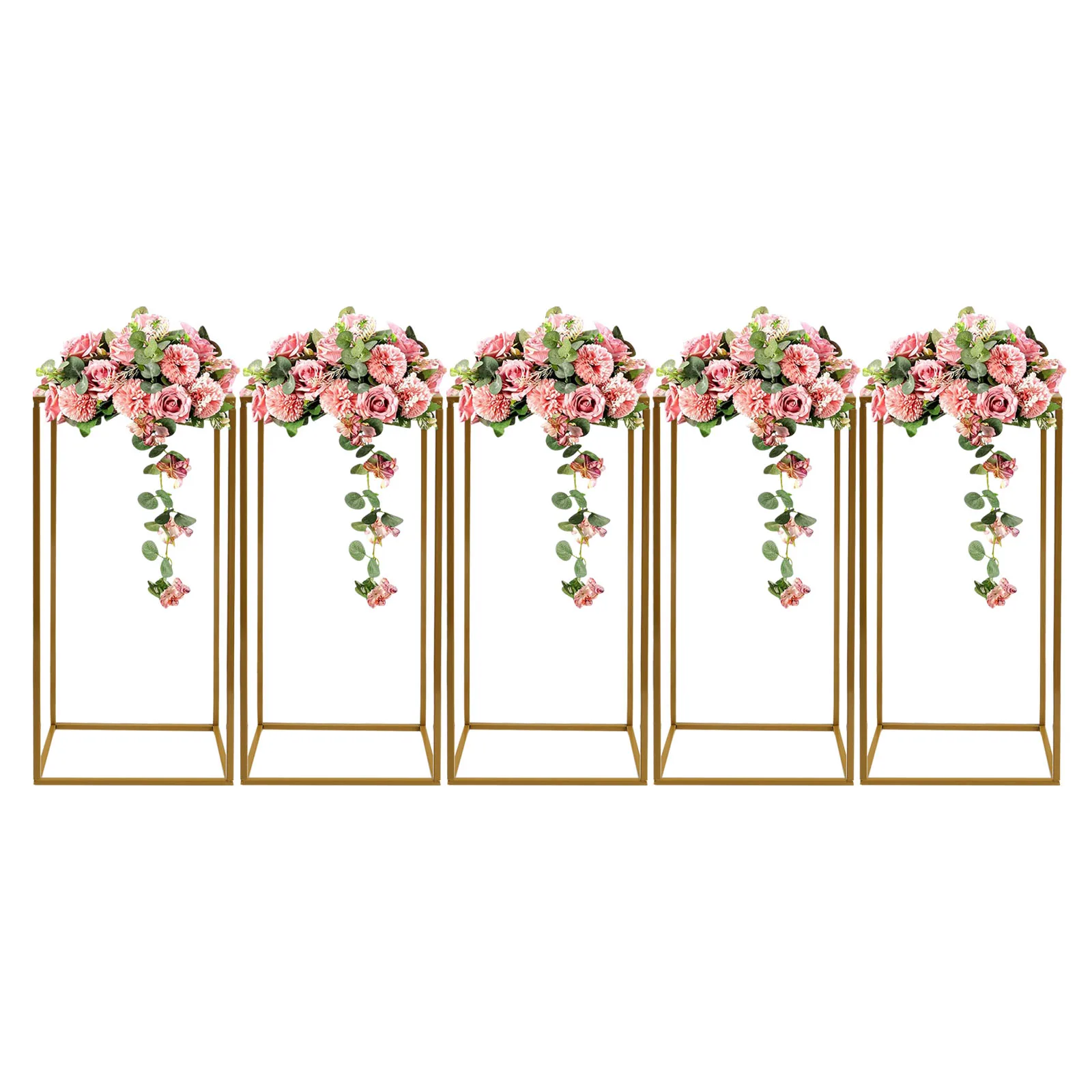 5Pcs Metal Wedding Flower Stand, Rectangular Flower Holder, Table Centerpiece, Dinner Party Centerpieces Table Decor Gold