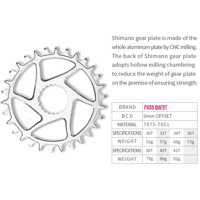 PASS QUEST ROUND black and Silver Narrow Wide Chainring 30T-44T for SHIMANO M6100 M7100 M8100 M9100 Direct Mount Crank