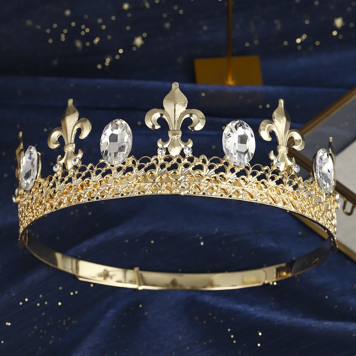 Mode Legierung Luxus Strass männer Krone Vintage Stil Exquisite Kopfschmuck Haar Zubehör Festliche Hochzeit Tiara – Detail 8