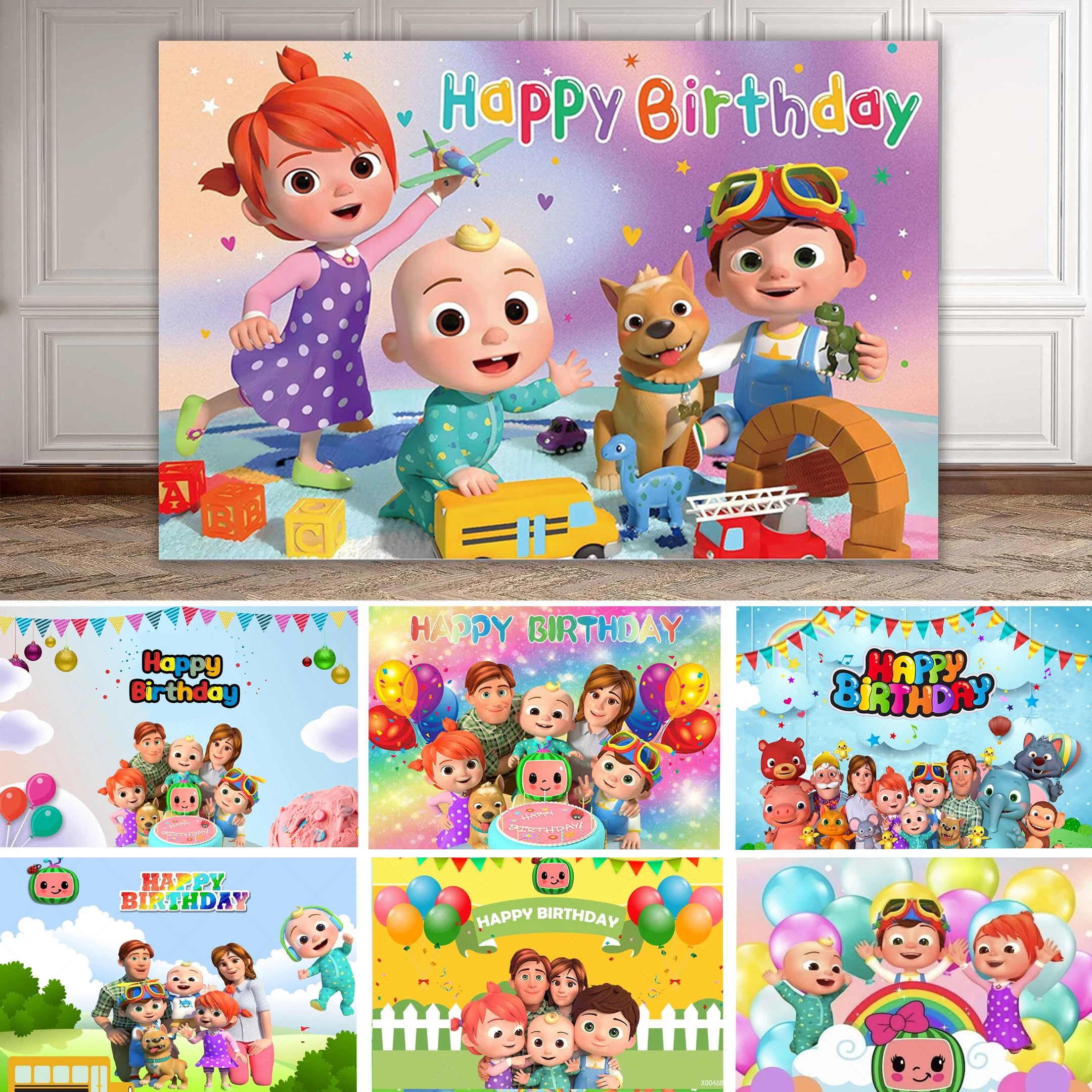 

Cartoon Watermelon Boy Birthday Decoration Background Colorful Balloon Cake Kids Custom Baby Shower Party Photography Banner