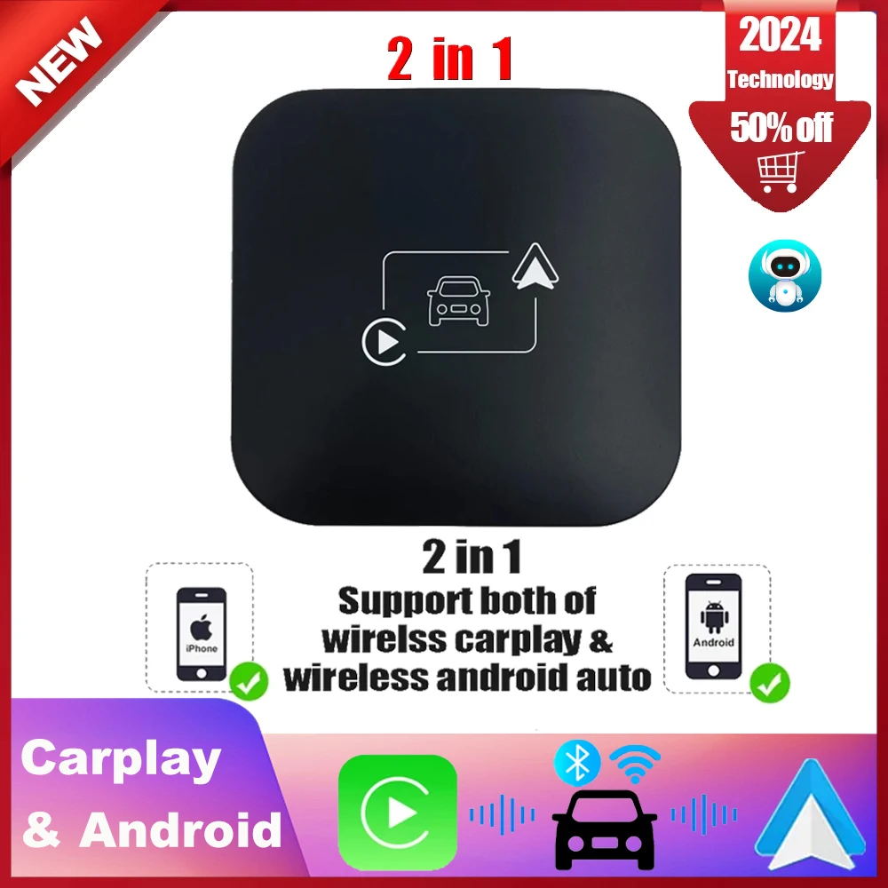 

2 in 1 Mini Carplay & Android Auto Box Dongle Wired To Wireless For Benz Audi Toyota Mazda Nissan Chevrolet Suzuki Car Adapter