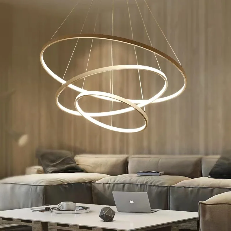 60CM 80CM 100CM Modern Pendant Lights For Living Room Dining Room Circle Rings Acrylic Aluminum Body LED Ceiling Lamp Fixtures