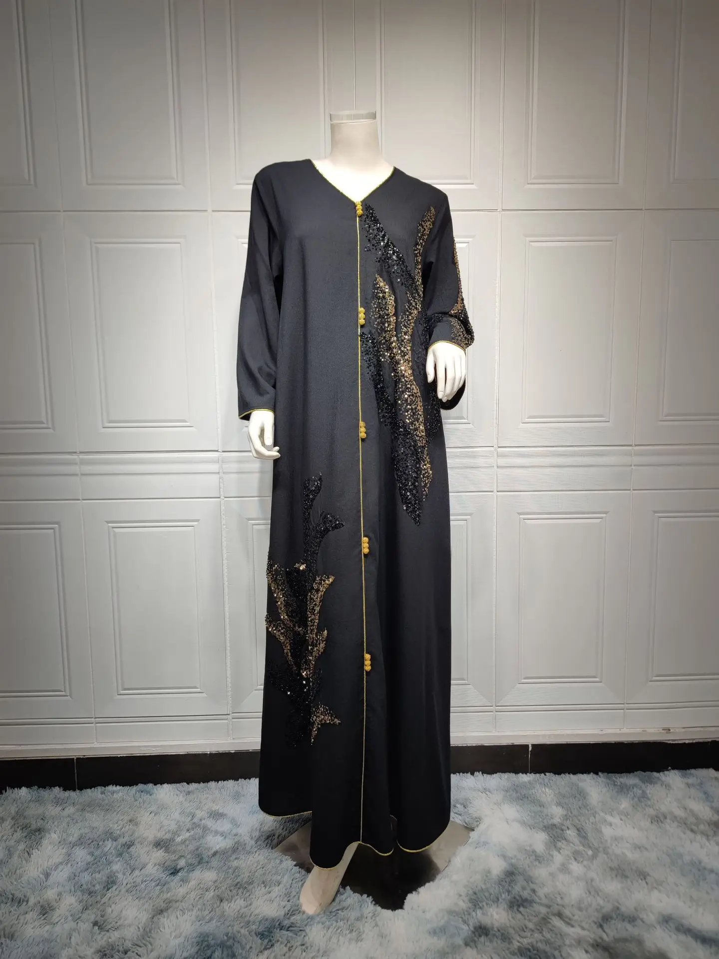 Abaya For Women Dubai 2023 Floral Embroidery Luxury Sequined Casual Loose Dress Elegant Prom Dresses Female Clothing