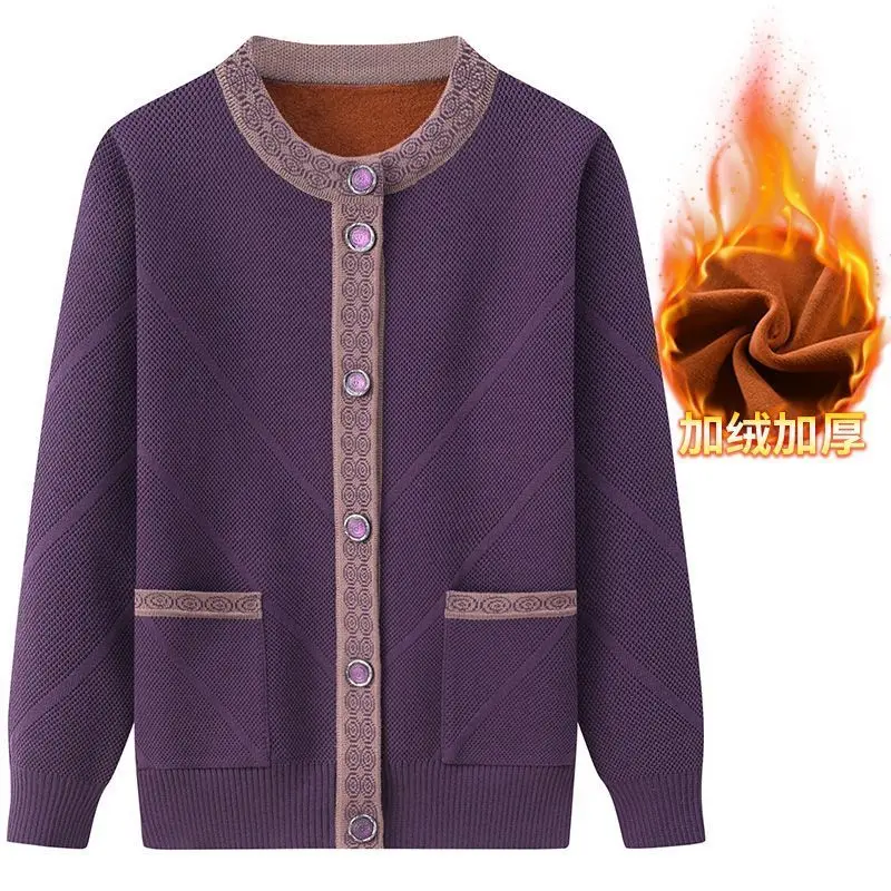 

Женское бабушкина пальто для пожилых людей среднего возраста, бархатный свободный вязаный кардиган, осенне-зимний утолщенный свитер для мамы