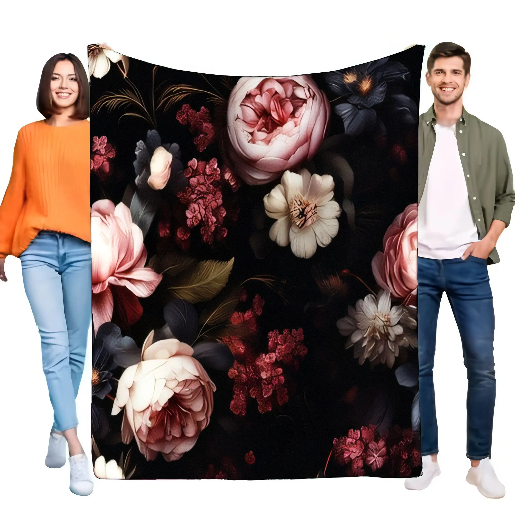 Floral Elegant Tapestry Soft Cozy Blanket for Home Decor, Lightweight Sofa Throw, Stylish Wall Hanging with Beautiful Flowers, P
