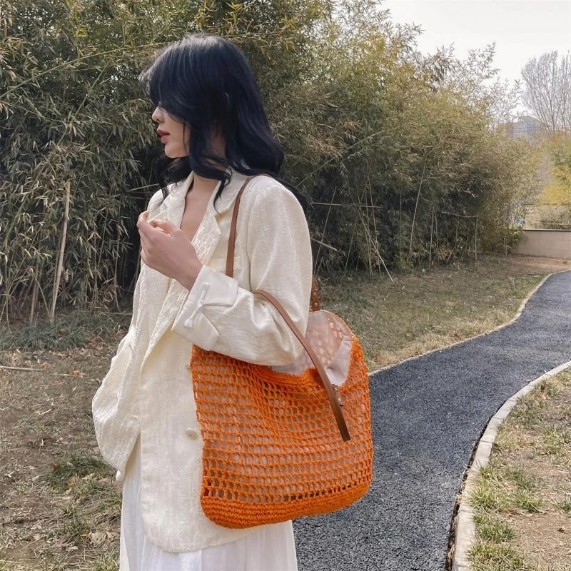 Women Straw Handbag Beach Bag Large Capacity Hobo Bag Handmade Shoulder Bag